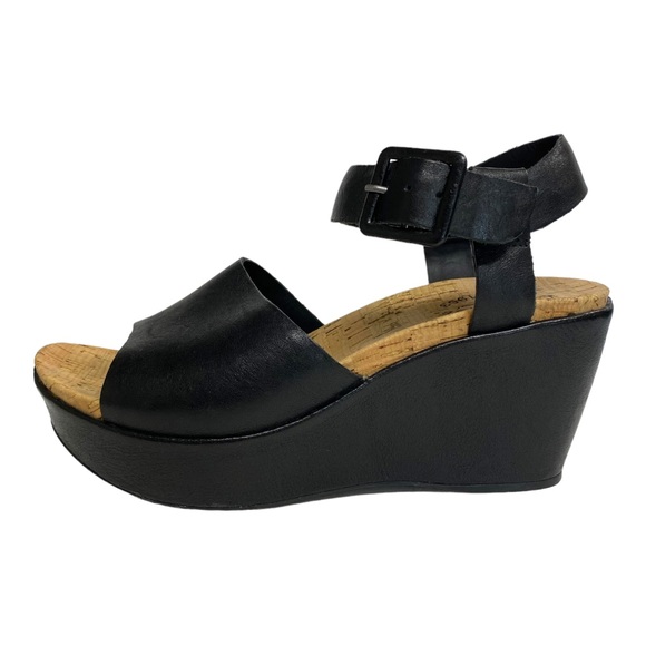 KorkEase Shoes Korks By Korkease Black Leather Ankle Strap Wedge